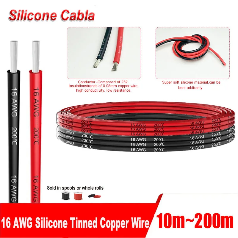 

16 AWG Silicone Connecting Wire Soft and flexible 16 gauge 252 strand 0.08 mm tinned copper cable 6 colours