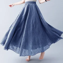 Rust Black White Pink Blue Green Grey Midi Skirt Girl Big Wave A-line Pleated Skirts Women Elastic Waist Dance Performance Skirt