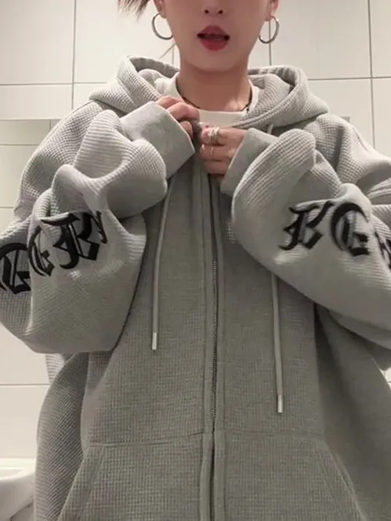 

Женская толстовка-кардиган с капюшоном на молнии с надписями, повседневная, в стиле Харадзюку, весна-осень, новинка, комфортная