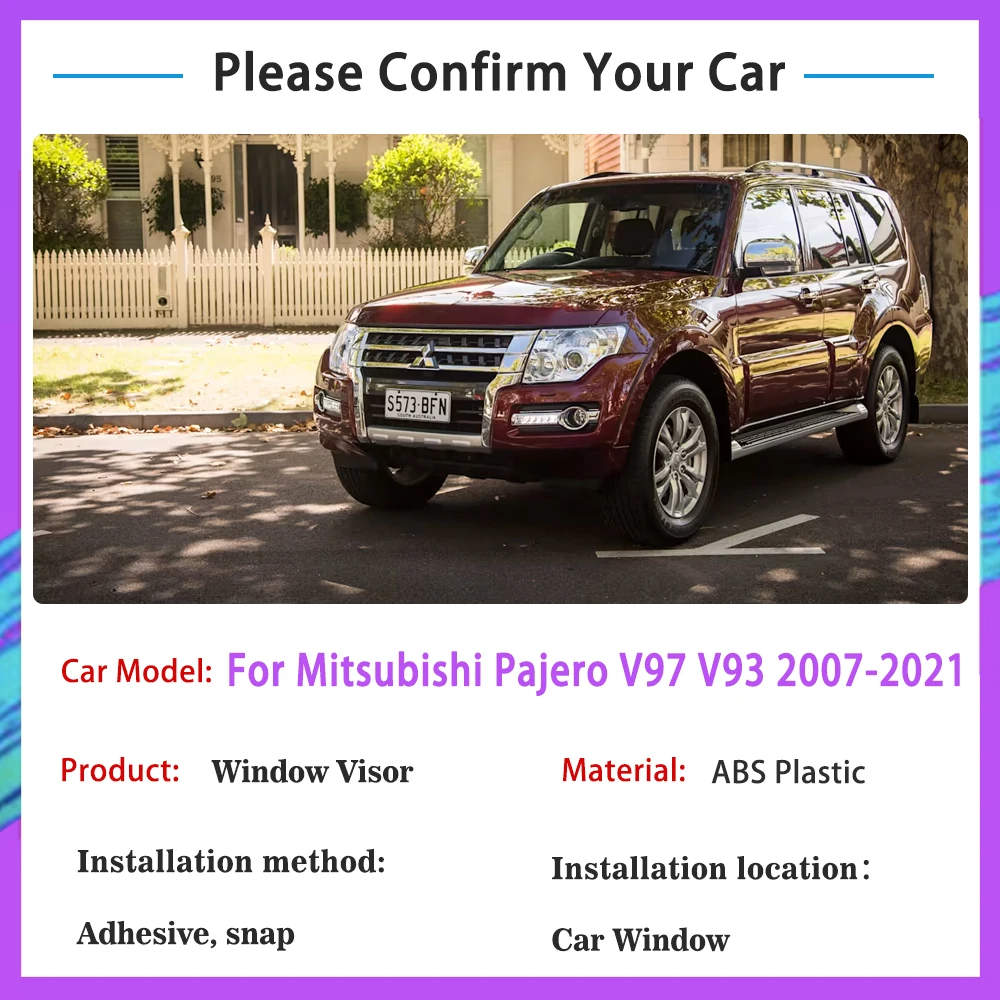 Car Window Visors For Mitsubishi Pajero V97 V93 MK4 2007~2021 Rainproof Deflector Windshields Rain Eyebrow Trims Car Accessories