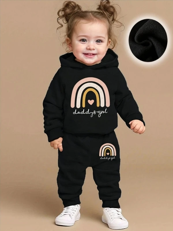 Frühling Herbst Baby Mädchen Cartoon Print Fleece Mit Kapuze Langarm Sweatshirt Jogginghose Casual Zwei-Stück Set für Kleinkinder
