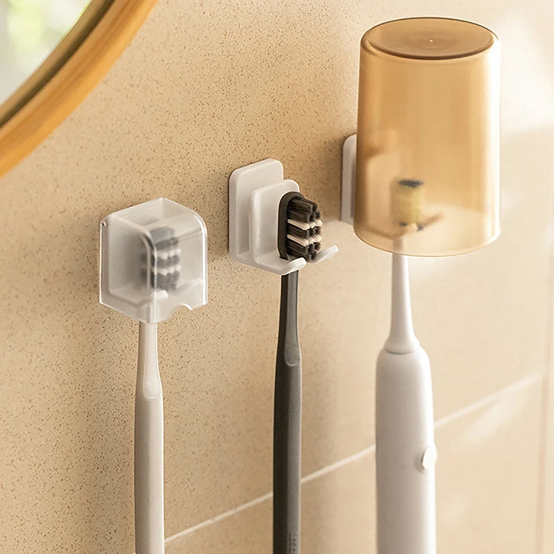 Toothbrush Holder Wall-Mounted with Dustproof Lid Electric Toothbrush Rack Space Saving Bathroom Organizer for Tooth Brush