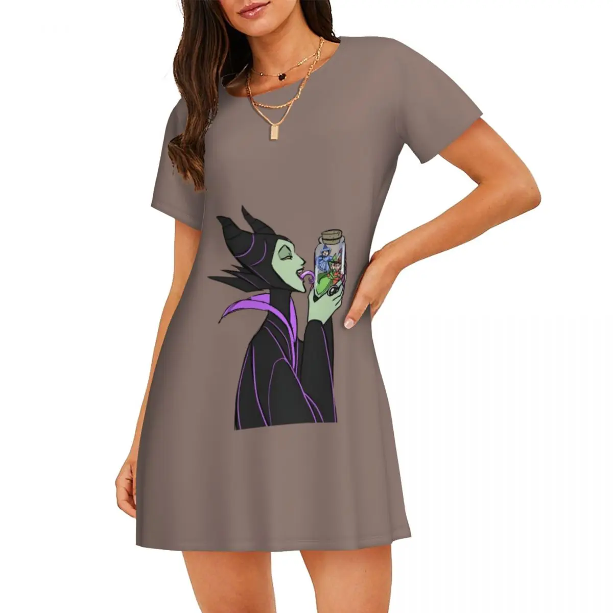 

Custom Maleficent Womens Short Sleeve Sleepshirt Powerful Witch Nightdress For Shopping Travel Nightgown Sleepwear Short Sleeves