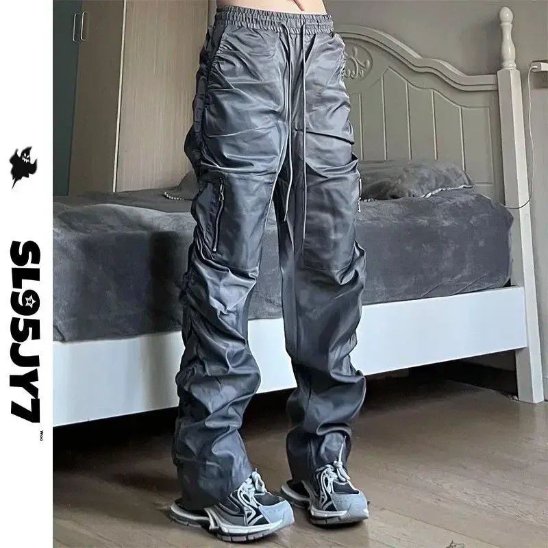 

American Style High Street Pleated Zipper Men's Casual Pants Functional Design Sense Loose Hip Hop Spring Fashion Male Trousers