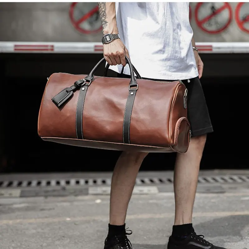 Bolsa de ginástica de couro PU para homens e mulheres, bolsa de ginástica marrom para mulheres, bolsa esportiva para ombro, mochila ao ar livre, 2023