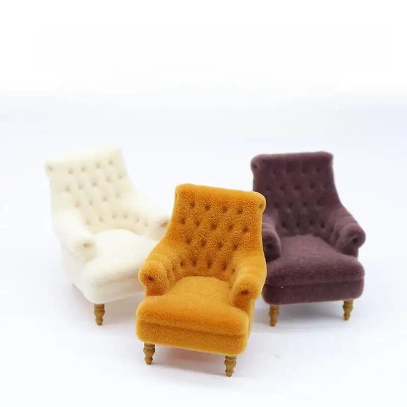 1Pcs Mini Sofa Chair 112 120 125 130 Scale Dollhouse Flocked Armchair for DIY House Scene Decoration