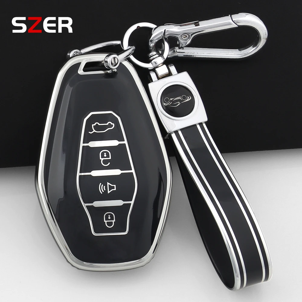Schwarz TPU Auto Smart Key Fall Abdeckung Shell Für Chery Jetour X70 X90 X95 Plus Schlüssel Schutz Zubehör Schlüsselbund Halter Keyless