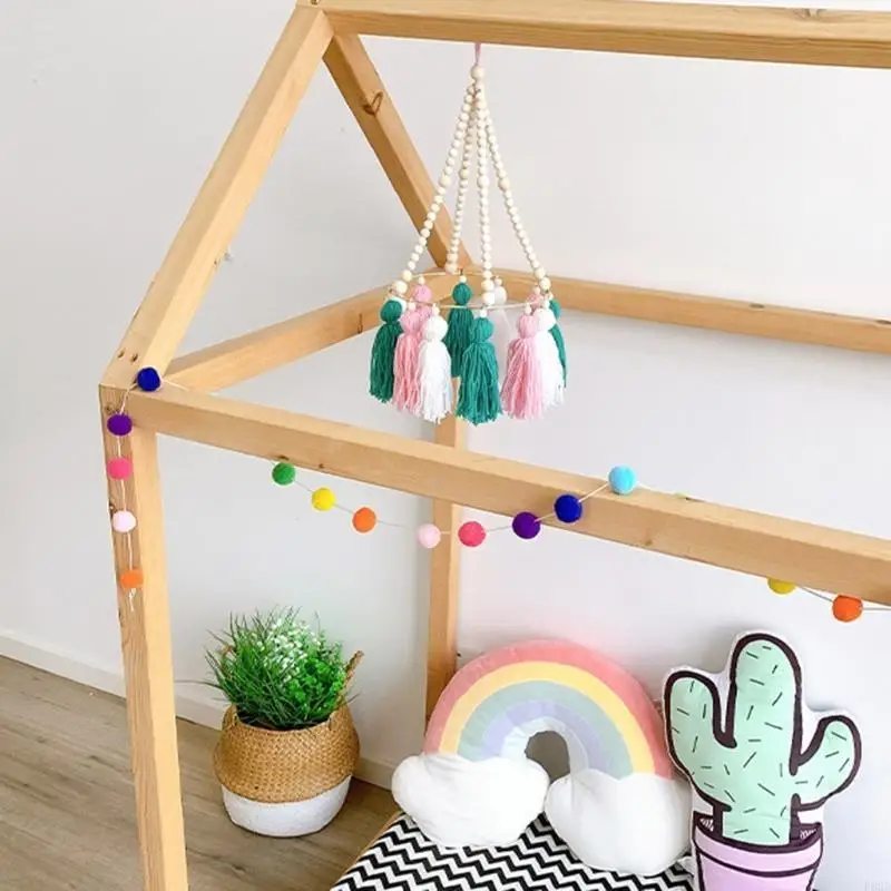 F62d Baby Crib Beads Wooden Beads Tassel Wind Chimes Bed Rattle Kids Kids Room Hanging Decoration Props Props