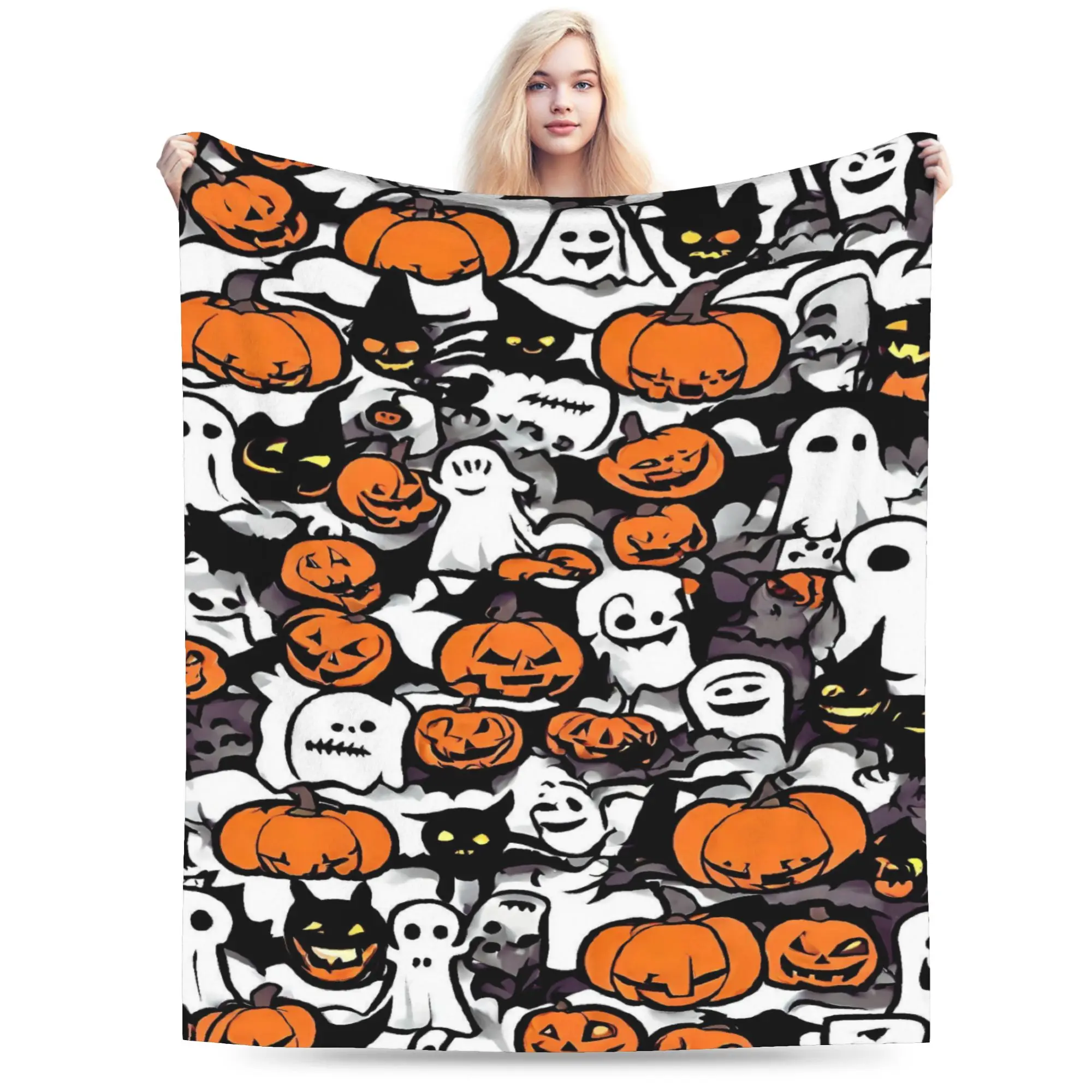 Cute Ghost Pumkin Skull Bat Blankets Quality Super Soft  Throw Blanket Winter Camping Couch Chair Novelty Bedspread