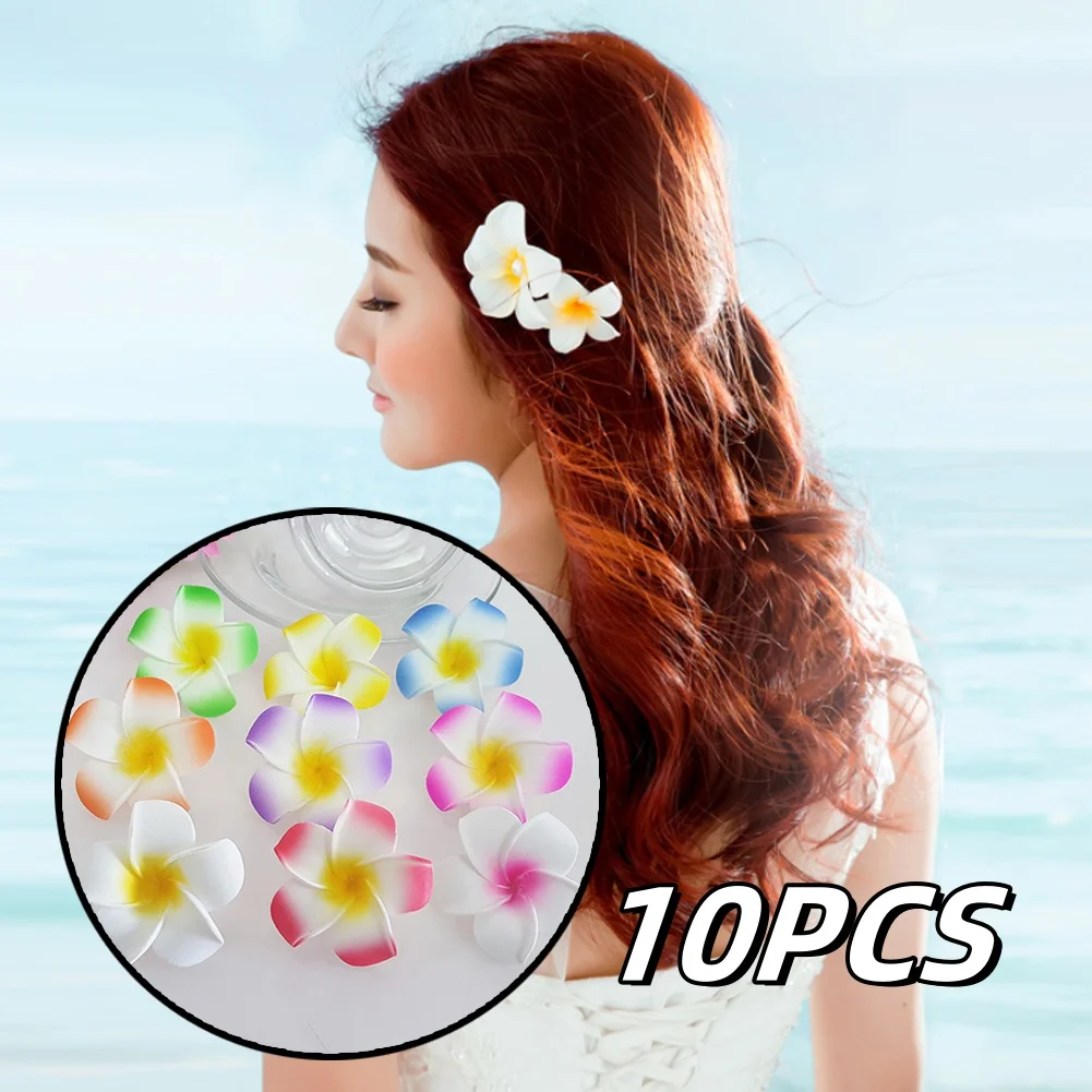 Sweet Plumeria Flower Hair Clips para Mulheres e Meninas, Grampos de cabelo havaianos, Barrettes Egg Flower, Acessórios para festas de casamento, 10pcs por conjunto