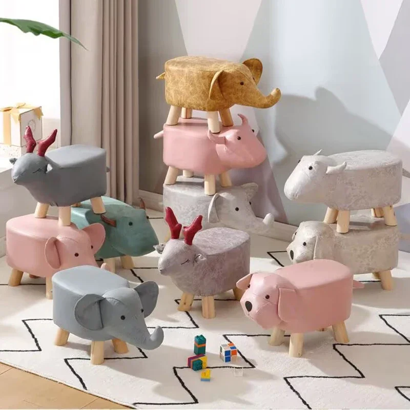 Animal Technology Cloth Elephant Children's Cartoon Small Stool Home Living Room Creative Solid Wood Short Stool