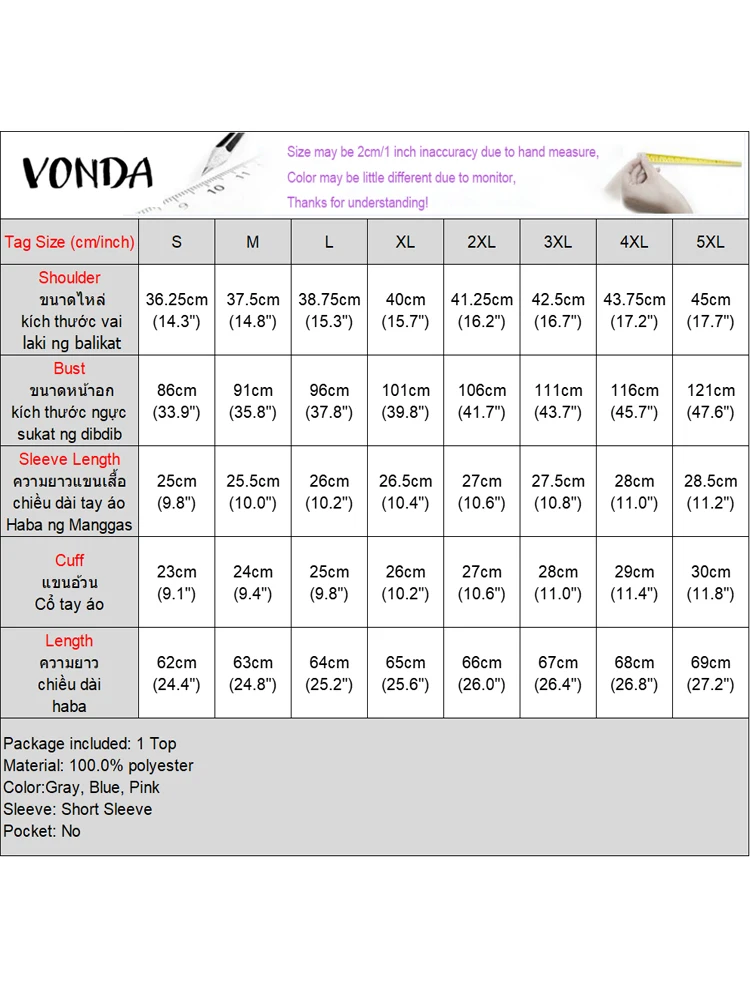 VONDA Women Blouses 2025 Summer Tops Fashion Short Sleeve Solid Pleated Shirts Casual Loose Round Neck Sweet Korean Blusas Femme