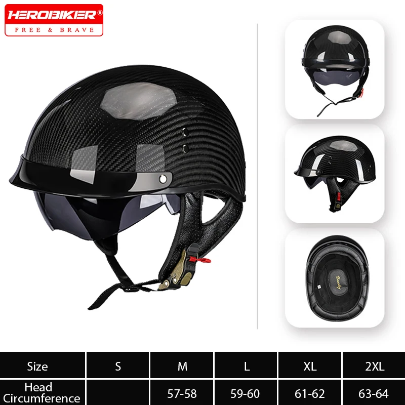 

Carbon Fibre Motorcycle Helmet Casco Moto Half Helmet Classic Moto Helmet DOT Certification Capacete De Moto For Men and Women
