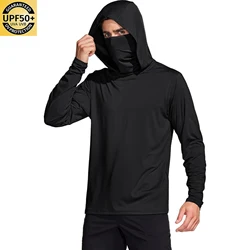 Custom Men's UPF 50+ Sun Protection Hoodie Shirts Long Sleeve Lightweight SPF Outdoor UV Hiking Fishing Shirts