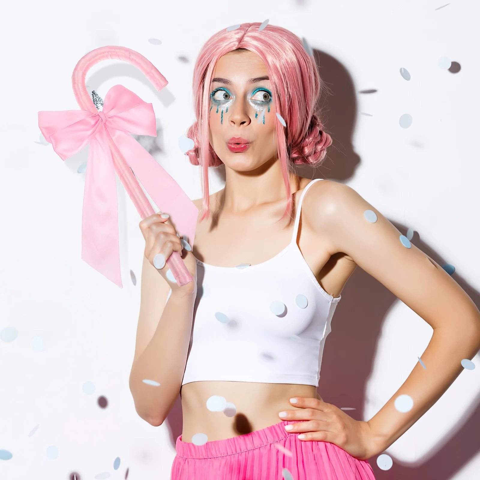 

Bow Crutches Decorative Prop Pink Plastic Halloween Cosplay Stage Performance Lightweight Fun Accessories Portable Cane