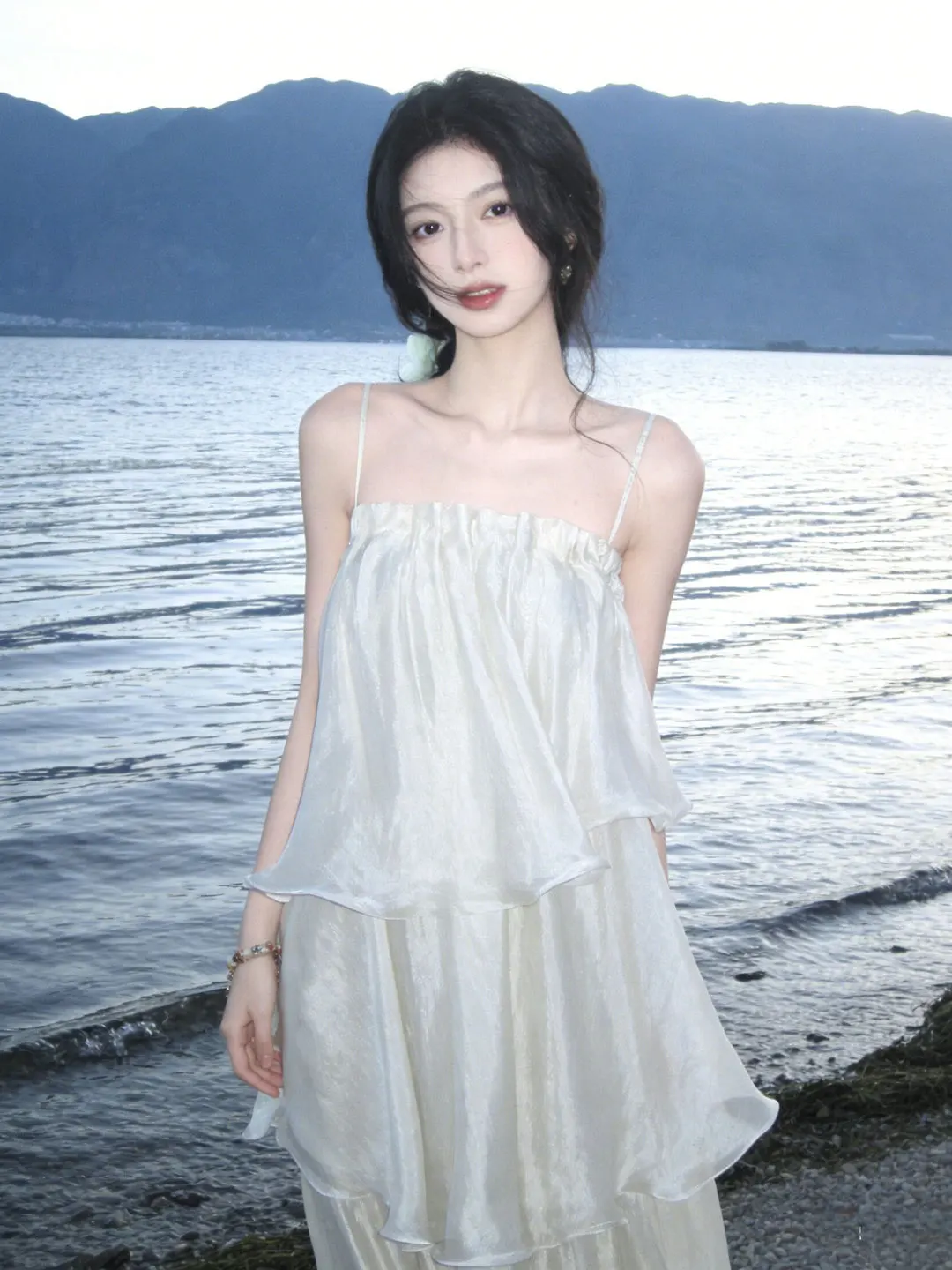 

Пляжное платье в нежном сказочном стиле для женщин: летнее, из смесового хлопка, без рукавов, миди, с открытой спиной, для повседневных свиданий и мероприятий