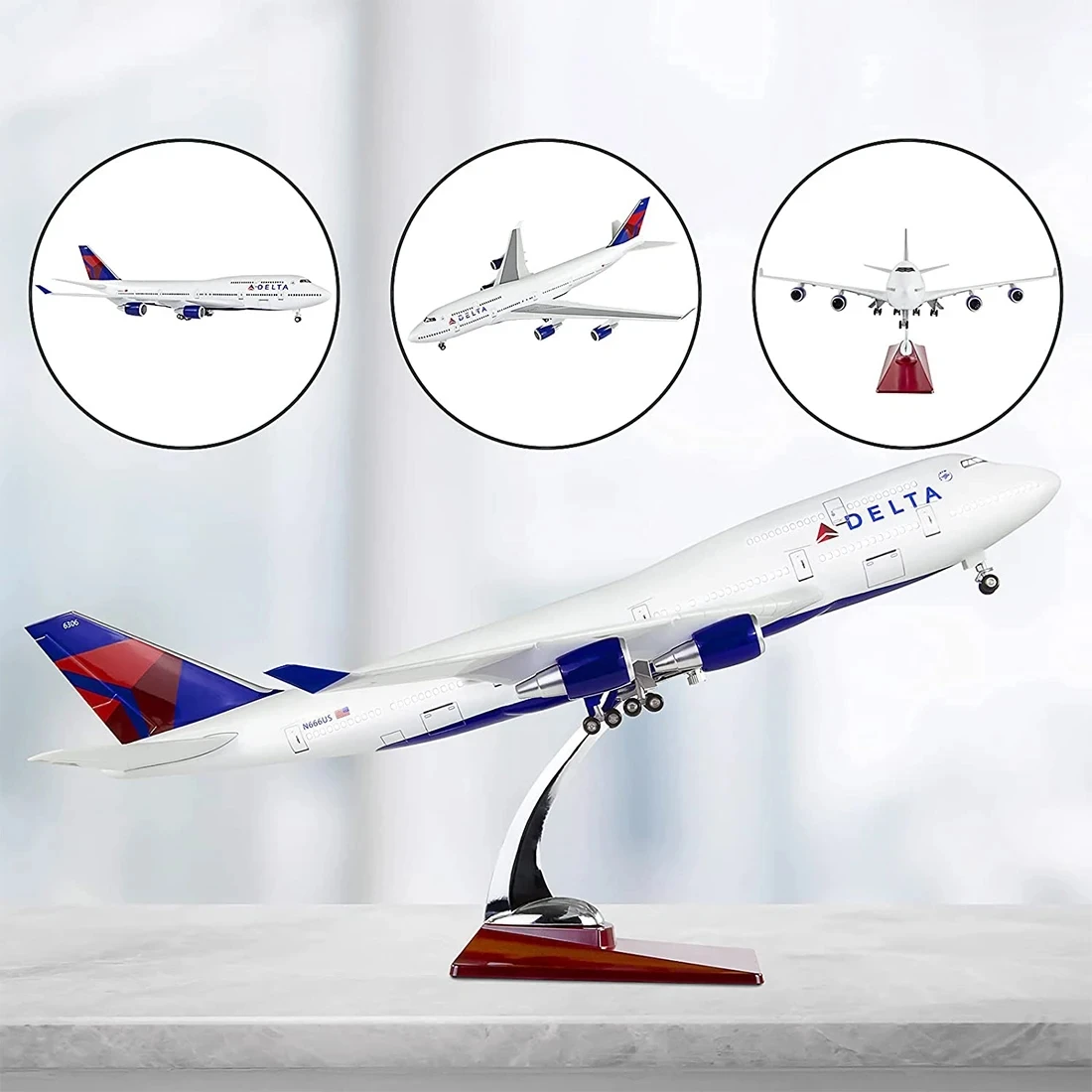 Airplane Model Toys Diecast Resin Delta Boeing 747 Airplane Aircraft Airlines Airways Air Bus with Lights