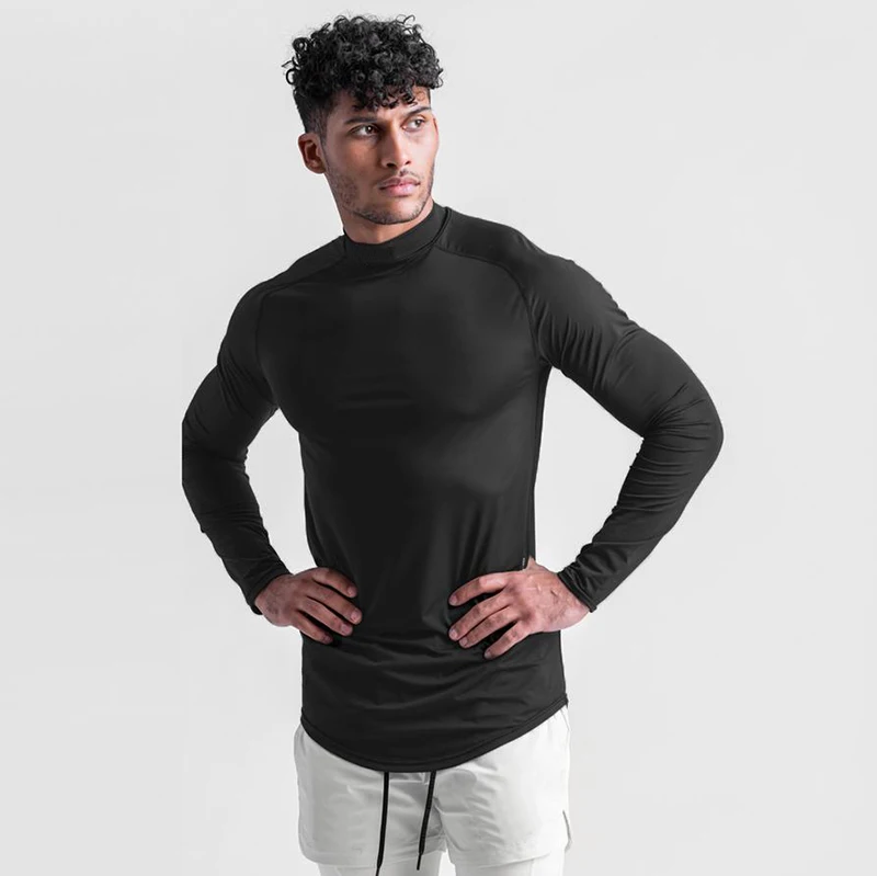 Autumn Turtleneck Compression Shirt Mens Fitness T-shirt Skinny Gym Clothing Bodybuilding T shirt Muscle Long Sleeve Sports Tees