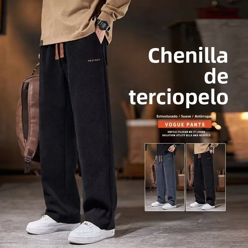 Pantalones casuales de pana para hombre, con forro polar grueso, de pierna recta, corte holgado, a la moda para otoño e invie...