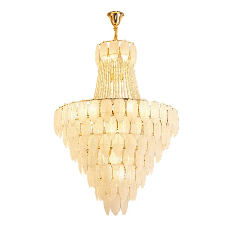 Duplex villa stairs multi-layer feather crystal glass lamps