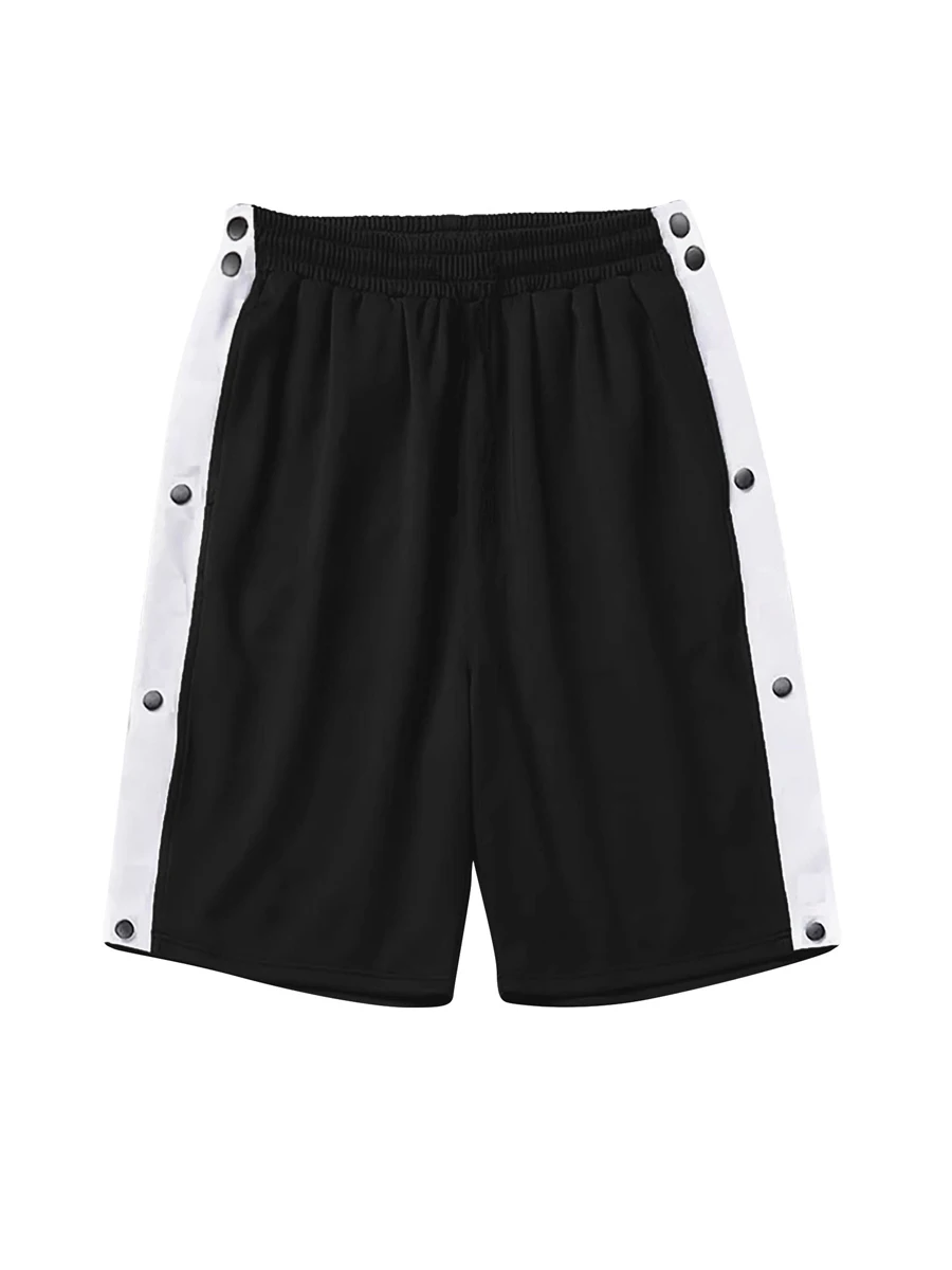 Men\'s Casual 2023 Summer Shorts  Patchwork Elastic Waist Loose Shorts, Side Button Side Pockets  Short S-3XL