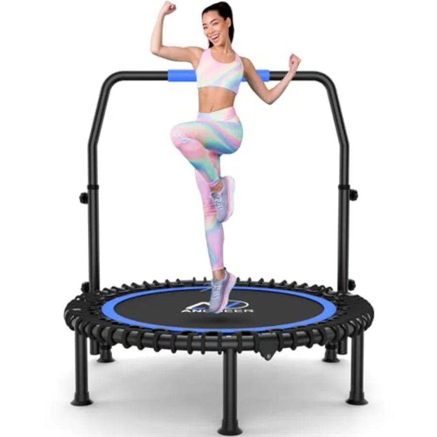 

Indoor Outdoor 40 Heavy-Duty Rebounder Trampoline with 4-Level Adjustable Handle Waterproof UV-Resistant Bungee Max 400 LBS Bla