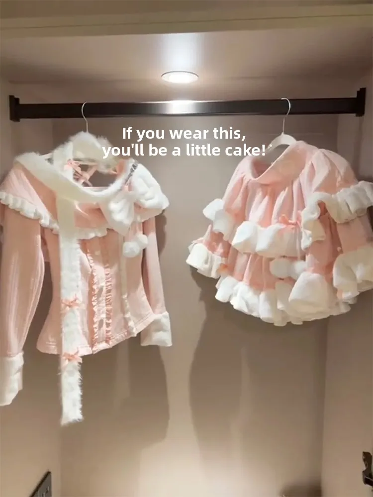 

Sweet And Cute Knot Dopane Set Women's Winter Aosphere Pure Desire Slimming Top f Skirt Set Long Sve