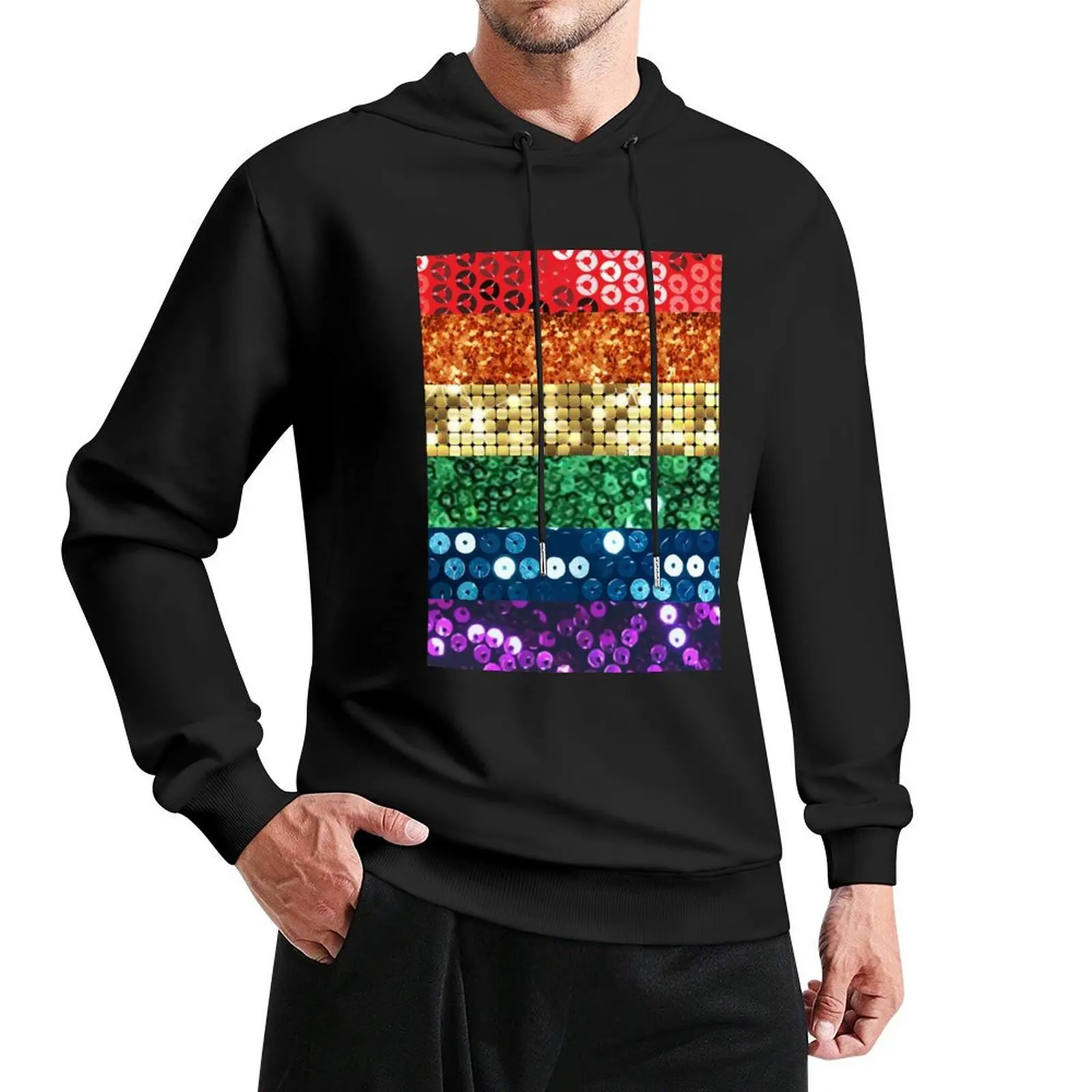 sequin print pride flag Hoodie fashion men korean style clothes anime clothing hoodie man