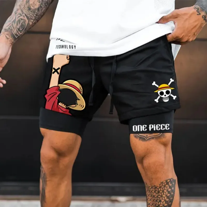 Anime Berserk Running Shorts Men Fitness Gym Training 2 in 1 Sports Shorts Quick Dry Workout Jogging Double Deck Summer