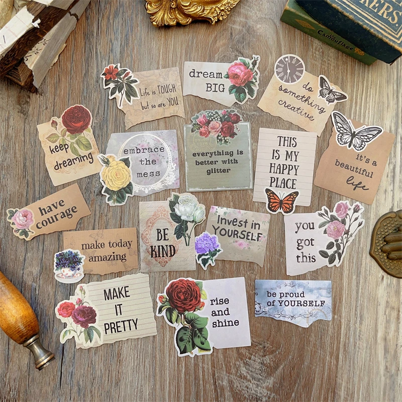 20 قطعة عتيقة الأزهار الإنجليزية عبارة ملصق غير المرغوب فيه مجلة الكولاج الجمالية فراشة كلمة إيجابية ملصق سكرابوكينغ المواد #1