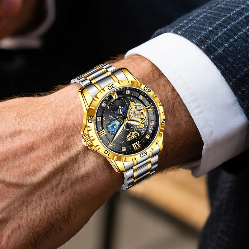 LIGE 2025 Automatic Watches Men Luxury Starlight Mechanical Mens Watch 30M Waterproof Luminous Fashion Wristwatches Reloj Hombre