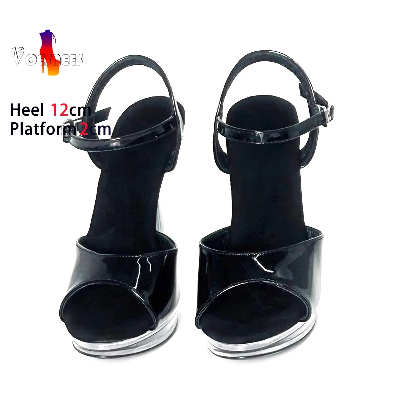 Women Sandals Summer Transparent Stiletto High Heels Basic Black Ankle Strap Office Shoes 12CM Fashion Platform Ladies Sandals