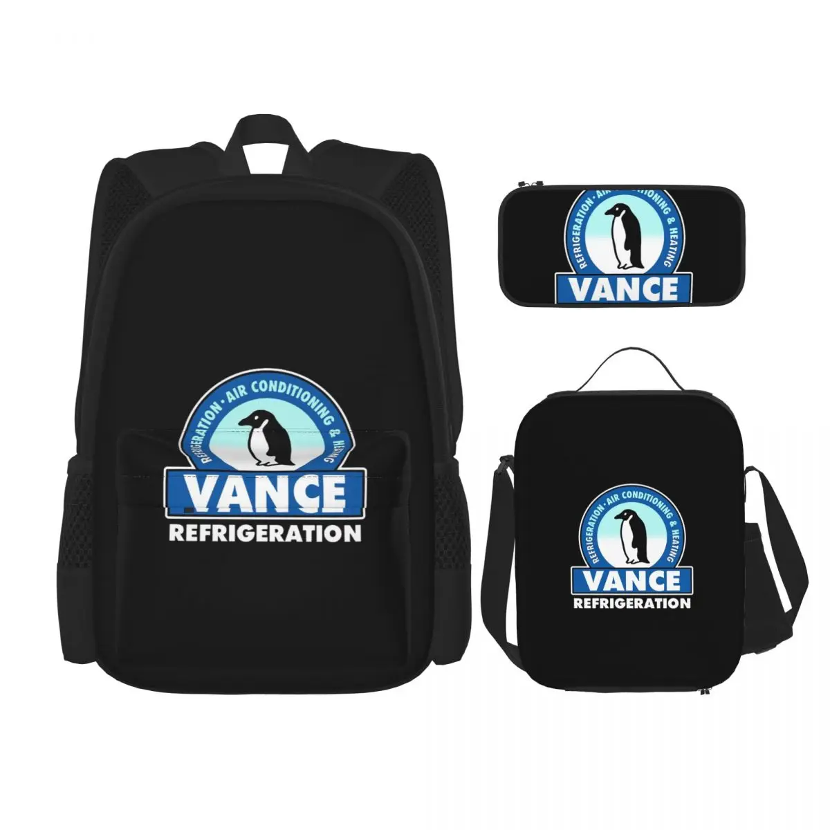 

Vance Refrigeration Backpacks Boys Girls Bookbag Students School Bags Kids Rucksack Lunch Bag Pen Bag Three-Piece Set