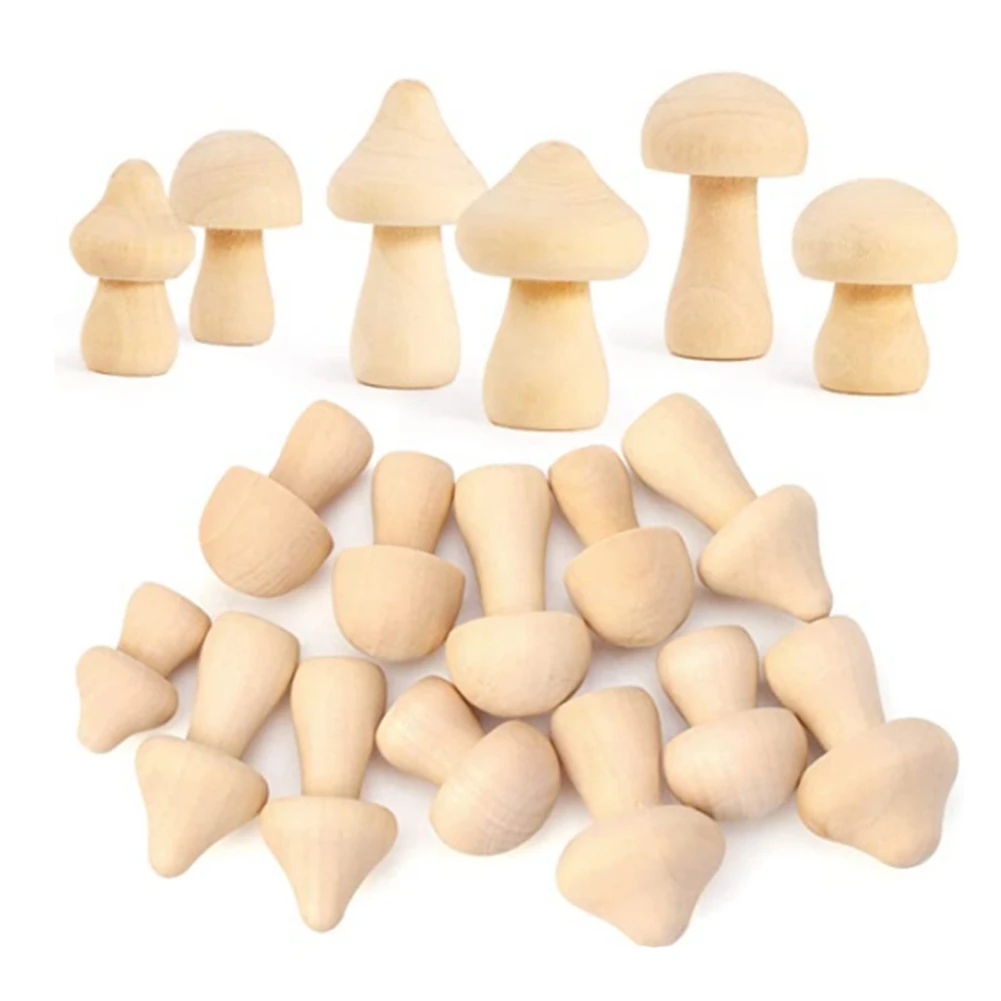 18 Pieces Unfinished Wooden Mushroom 6 Sizes of Natural Wooden Mushrooms for Arts & Crafts Projects Decoration