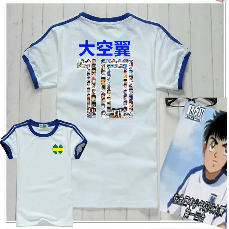 Camisetas de fútbol para niños y jóvenes, ropa informal de algodón, Capitán Tsubasa Ozora, azul, Anime japonés