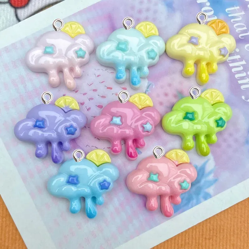 10Pcs Kawaii Chroma Cloud Resin Pendant DIY Female Earrings Necklace Pendants Bracelet Keychain Decoration Flat Back Resin