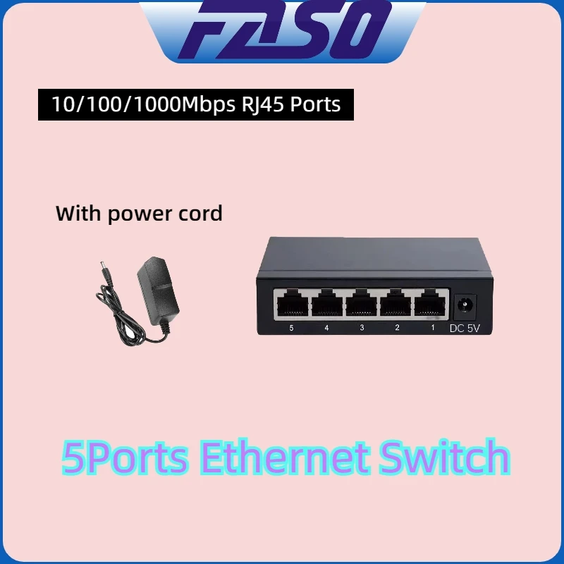 

5 port Ethernet Network Switch 10/100/1000Mb Iron shell Supports full duplex/half duplex RJ45 MDI/MDIX Suitable for office home