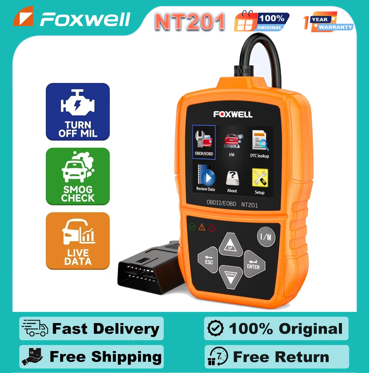 Foxwell NT201 OBD2 Automotive Diagnostic Tool for Check Engine Light Code Reader Professional Car OBD II Scan Tools PK ELM327