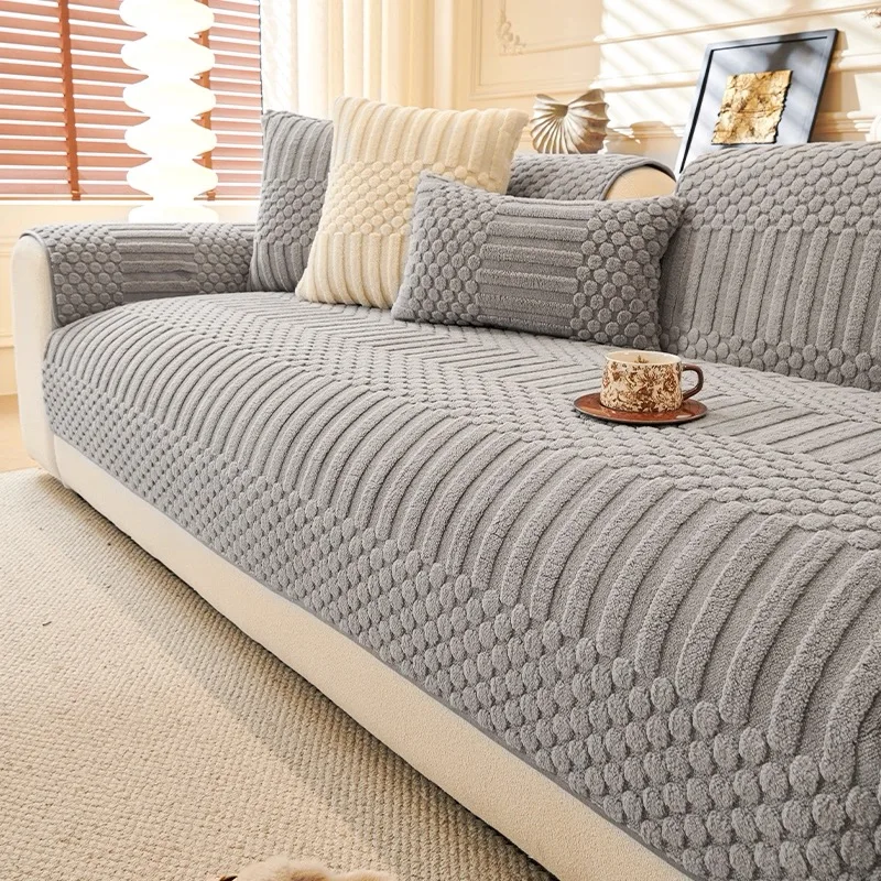 Thicken Warm Geometric Jacquard Fleece Anti-Slip Sofa Cover for Living Room Couch Seat Cover Warm Solid Tuffed Fleece Sofa Towel image 3