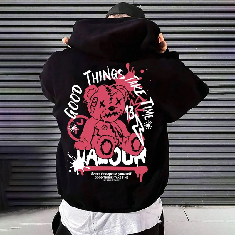 

Men's Crew Neck Hoodie Slim Teddy Back Printed Hoodie Interesting Pattern Printed Y2K High Quality Hoodie For Men And Women