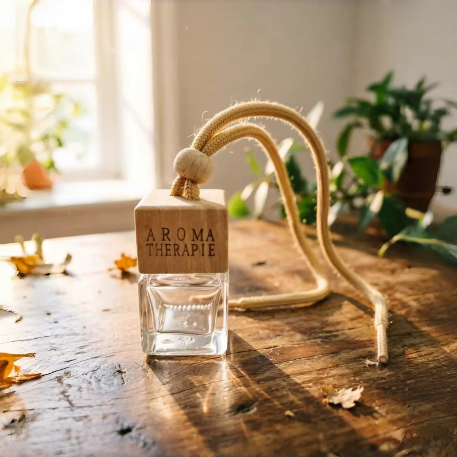 3Pcs Car Perfume Refillable Bottle Empty Glass Bottle with Wooden Cap Square Irregular Shape Car Air Freshener Pendant Hanging