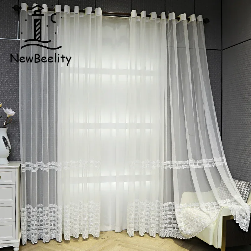 

Modern Minimalist Curtains for Living Dining Room Bedroom Versatile Window Screen White Embroidery