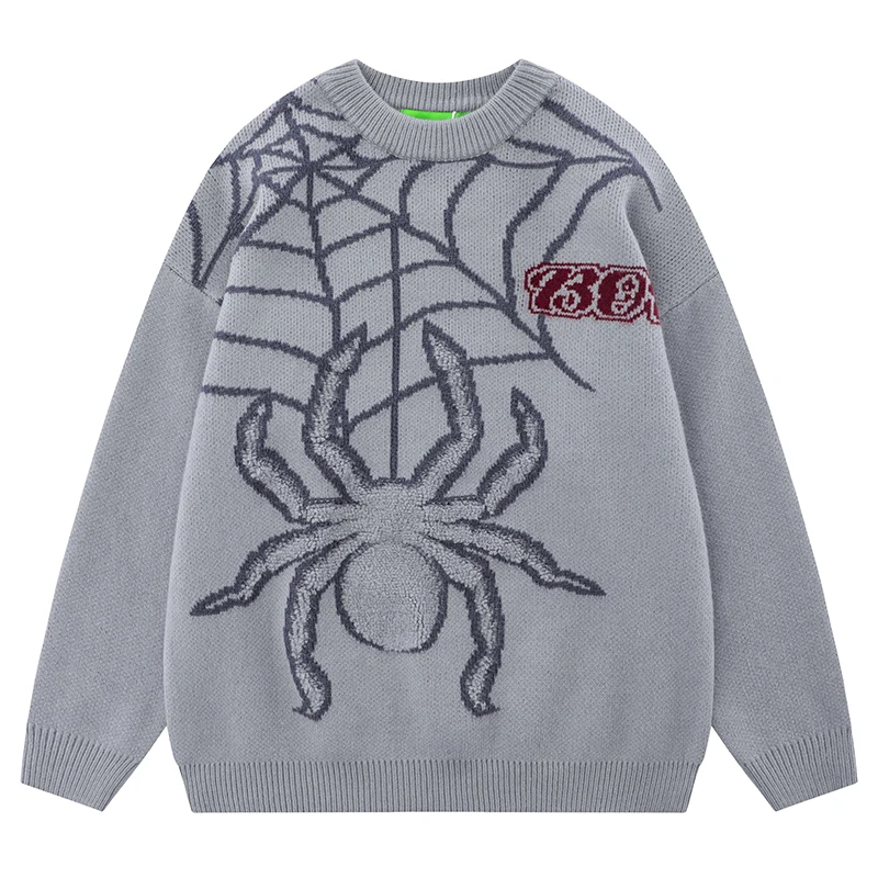 

Autumn Mens Knitted Jumper Sweaters Hip Hop Spider Embroidery Y2K Knitwear Streetwear Harajuku Casual Pullovers Knit Clothing