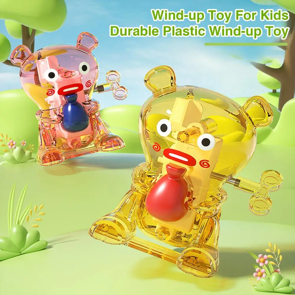 Cartoon Bear Wind-up Toy Cute Cartoon Bear Spring Wind-up Toy with Anti-slip Suction Cup for Children Adults Funny for Toddlers