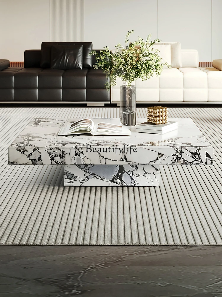 

02Natural marble coffee table living room household square high-end suspension