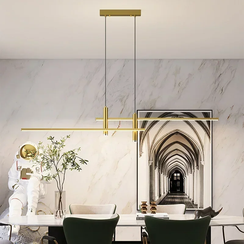 Lampada a sospensione moderna a LED Tavolo da pranzo dimmerabile Cucina Minimalista Lampadario in oro nero Decorazioni per la casa Illuminazione