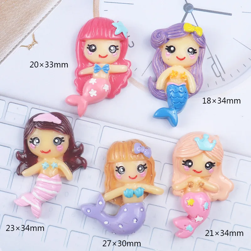 6pcs/Bag Resin Mermaid Cream DIY Phone Case Decor Stationery Box Miniature Decoration DIY Earrings Mermaid Miniatur Decor