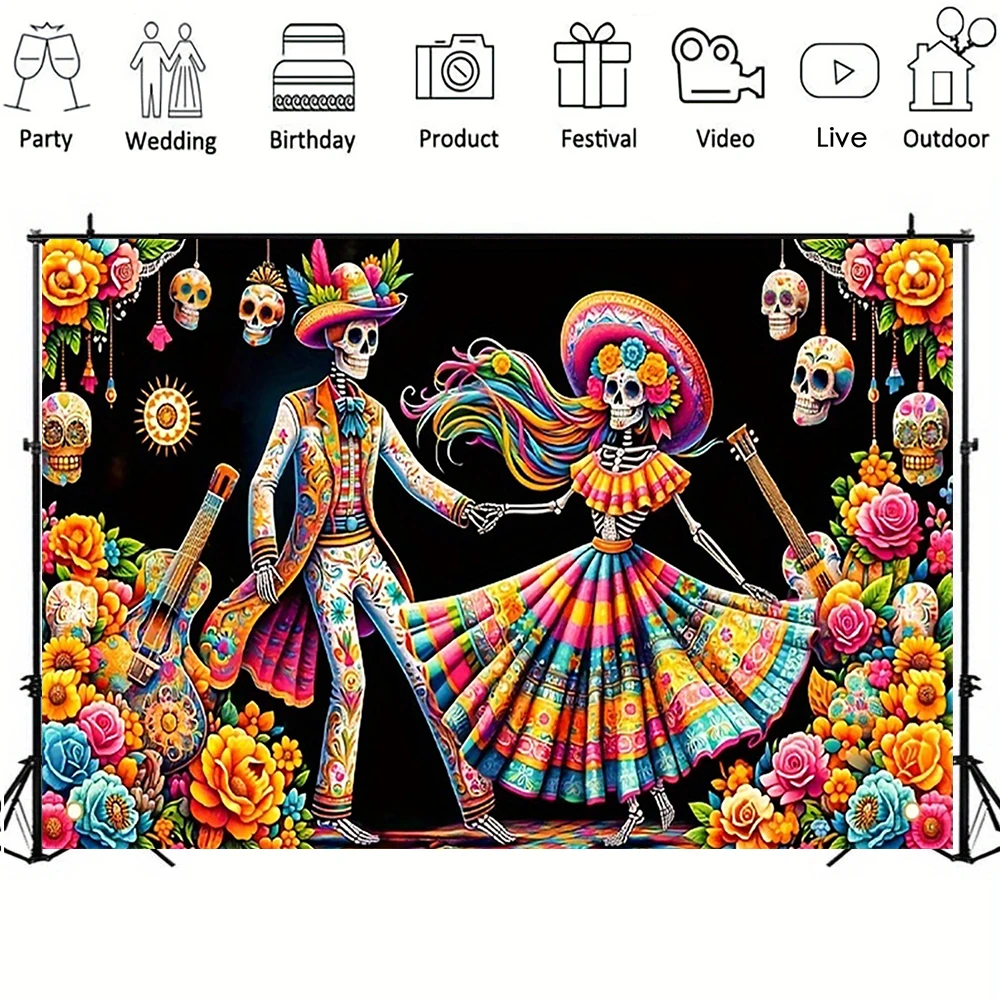 Day of The Dead Backdrop Mexican Dia DE Los Muertos Photographic Background Fiesta Sugar Skull Party Decor Banner Photo Booth