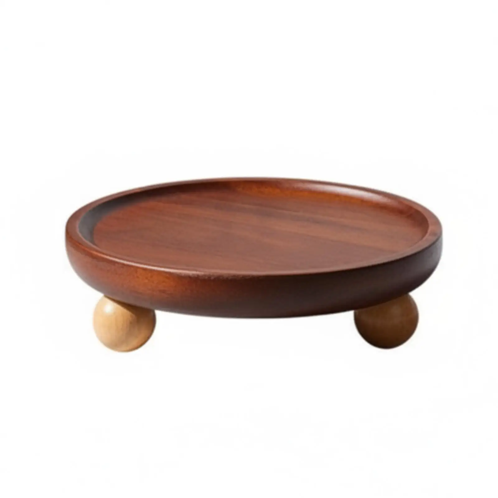 Decorative Round Wooden Tray Acacia Wood Low Profile Serving Board for Pastries Fruit and Coffee Table