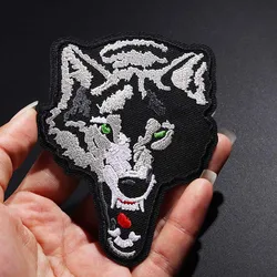 Black hungry wolf-parches lavables, insignia bordada, accesorio para ropa, tamaño 9,8x7,5 CM